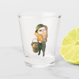 Copo De Shot Gato Adorável com Hen na Fazenda