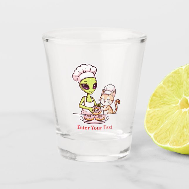 Copo De Shot Gato Chef Alien Donut Design Kawaii (Frente)