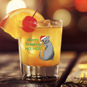 Copo De Shot Gato Cinza Engraçado Mal-Humorado Natal Humor de F