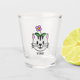 Copo De Shot Gato de Cartoon Bonito com Flor na Cabeça