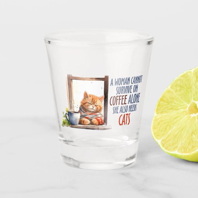 Copo De Shot Gato de Laranja Sonolento com Café - Gato Louco (Frente)