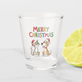 Copo De Shot Gato de Natal e Cachorro Bonitos com Chapéus Santa