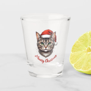 Copo De Shot Gato de Natal Fofo Personalizado com Chapéu de Pap