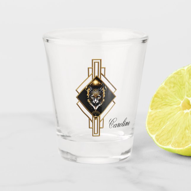 Copo De Shot Gato preto de ouro maravilhoso. (Frente)