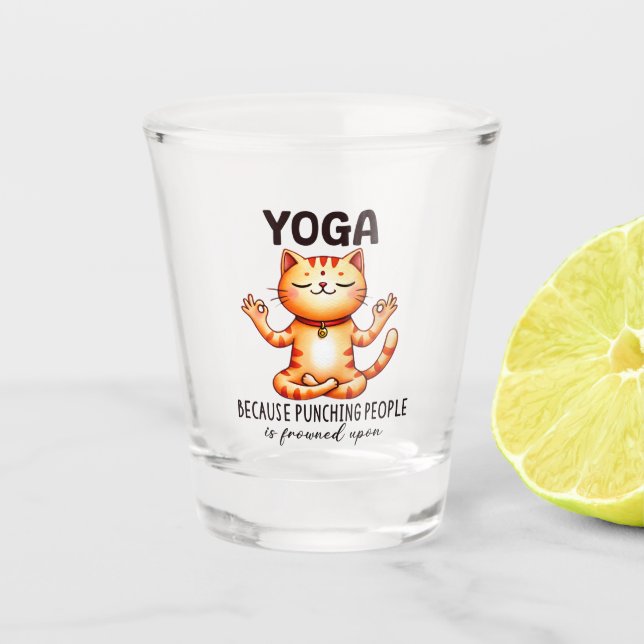 Copo De Shot Gato Yoga Pose - Ioga Engraçada (Frente)