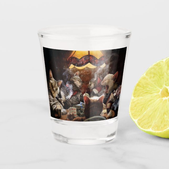 Copo De Shot Gatos jogando pôquer (Frente)