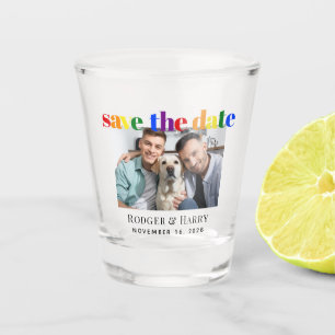 Copo De Shot Gay Casamento Rainbow Salve a data de foto do vidr