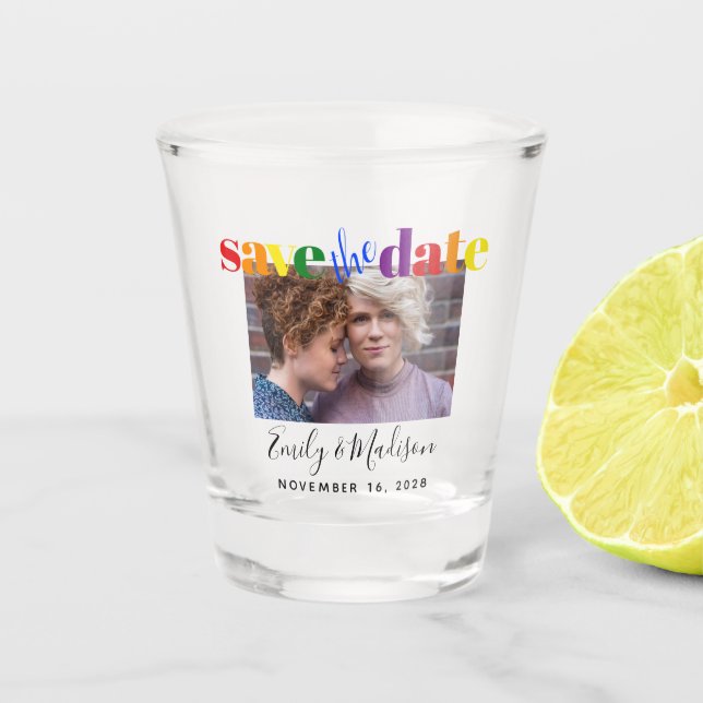 Copo De Shot Gay Wedding Rainbow Salve a data Foto (Frente)