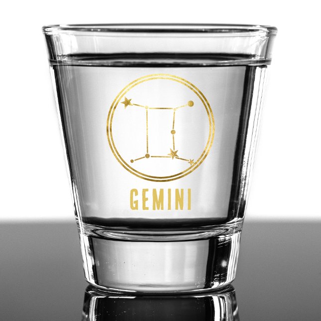 Copo De Shot Gemini Zodiac - Símbolo Astrologico Horoscópio Dou (gold gemini zodiac sign shot glass)
