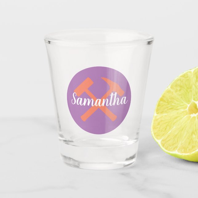 Copo De Shot Geólogo Rock Hammer e Nome Personalizado (Frente)