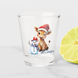 Copo De Shot Girafa de Cartoon Bonita com Santa Hat e Snowman