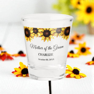 Copo De Shot Girassol Mãe Casamento Amarelo Branco