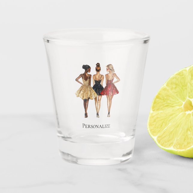 Copo De Shot Girls in Glam Gold Black Red Dresses (Frente)