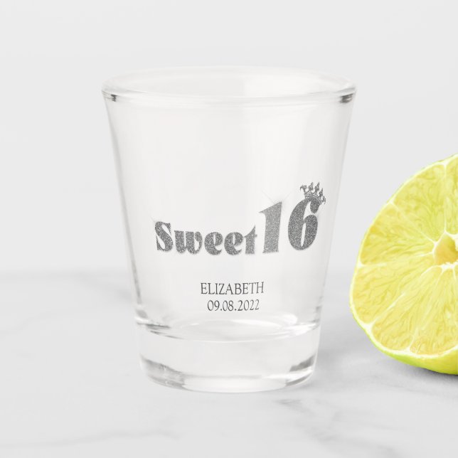 Copo De Shot Glitter de Prata Chic Tiara Sweet 16 (Frente)