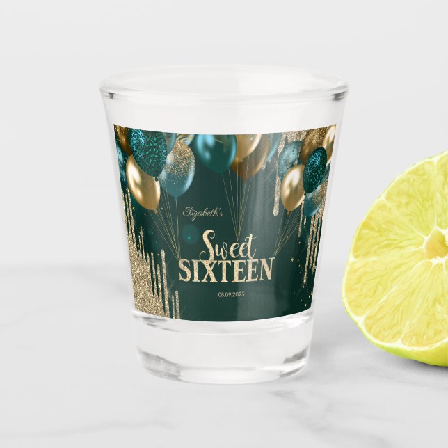 Copo De Shot Glitter Dourado Balões Verde Doce 16 (Frente)