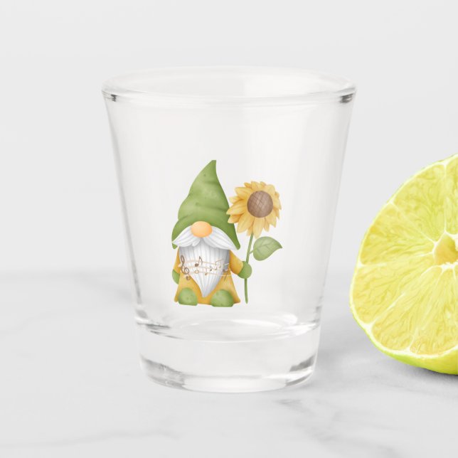 Copo De Shot Gnome holding a Sunflower on a  (Frente)