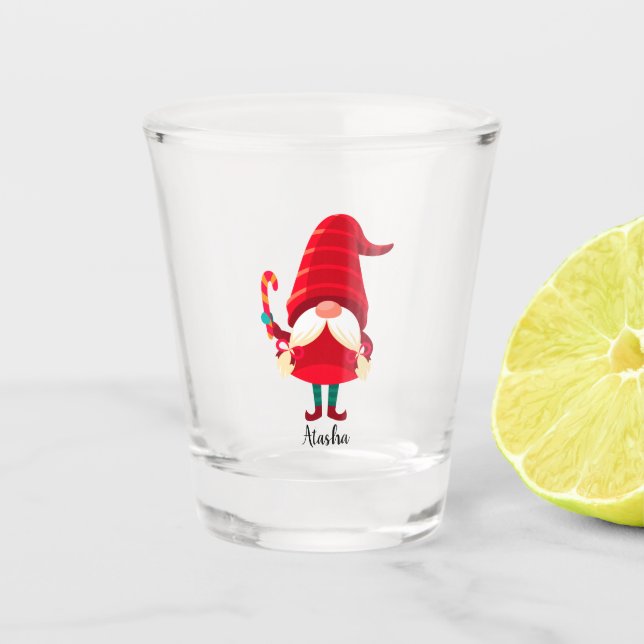Copo De Shot Gnomo Natal Segurando Uma Canela De Doces (Frente)