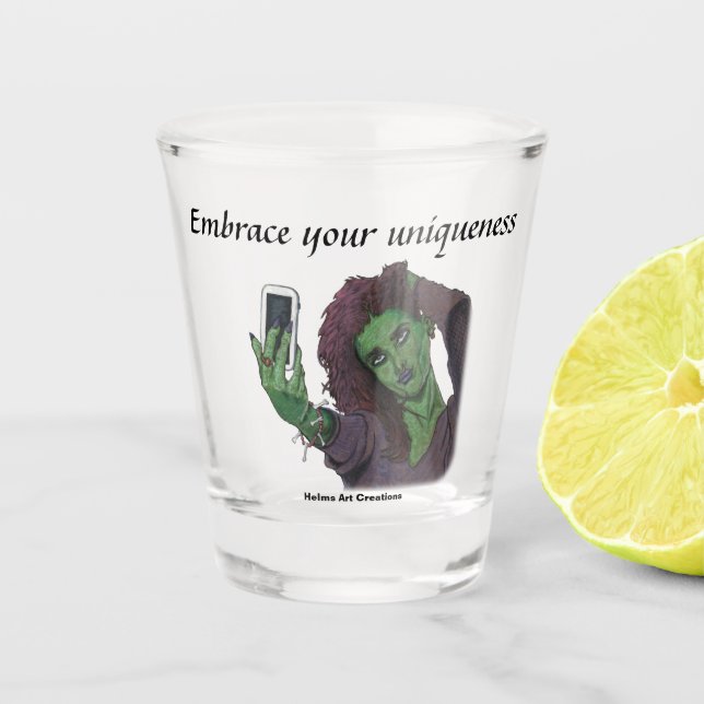 Copo De Shot Goblin Girl Phone Selfie Fantasy Art Shot Glass (Frente)