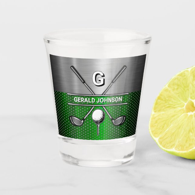 Copo De Shot Golf Monograma Verde Metálico e Prata (Frente)