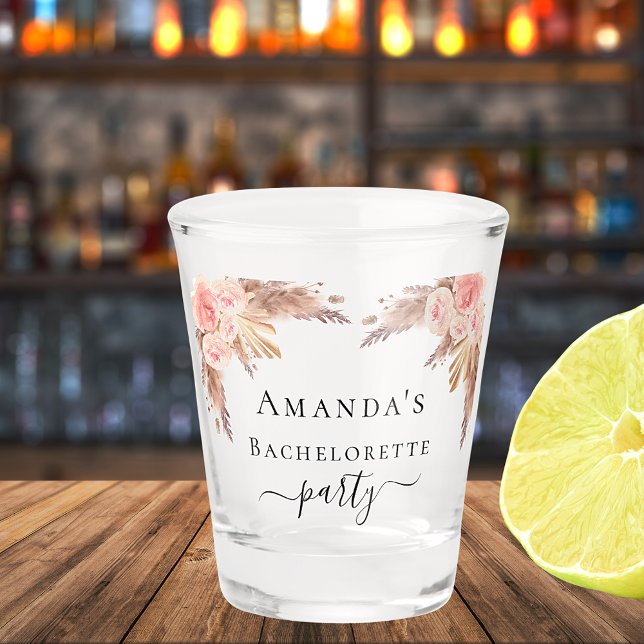 Copo De Shot Grama de pampas de noiva flores rosa bege (Criador carregado)