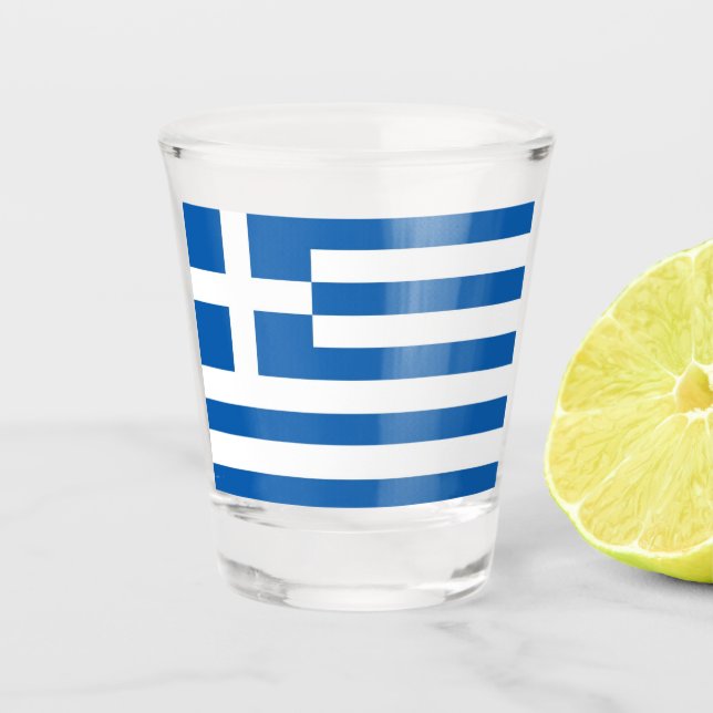 Copo De Shot Grécia Grega Bandeira Azul Vidro Branco (Frente)
