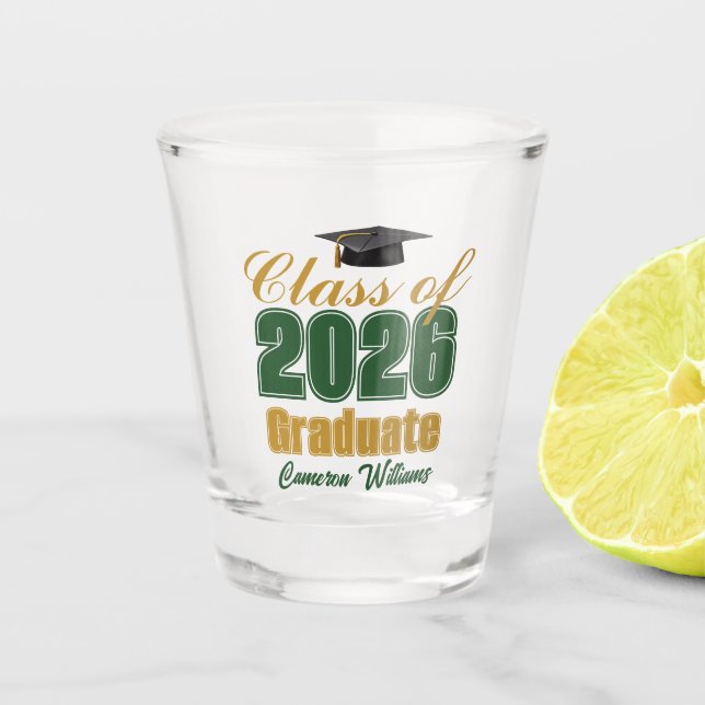 Copo De Shot Green Gold Class of 2026 Custom Graduation Party (Frente)