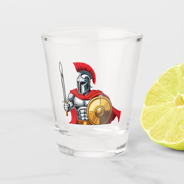 Copo De Shot guerreiro segurando espada e escudo pronto para a  (Frente)