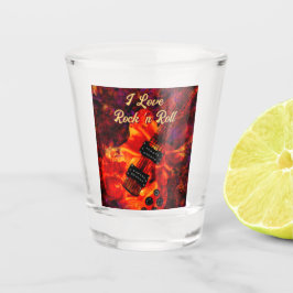 Copo De Shot Guitarra Elétrica em Fire Red Black Love Rock n Ro