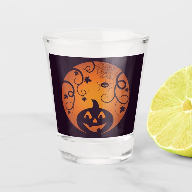 Copo De Shot Halloween Jack ou lanterna abóbora face e aranha (Frente)