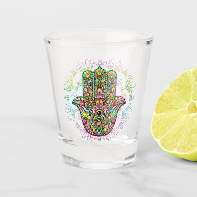 Copo De Shot Hamsa Fatma Mão Arte Psicodélica (Frente)