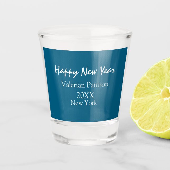 Copo De Shot Happy new year blue name place year boho simple  (Frente)