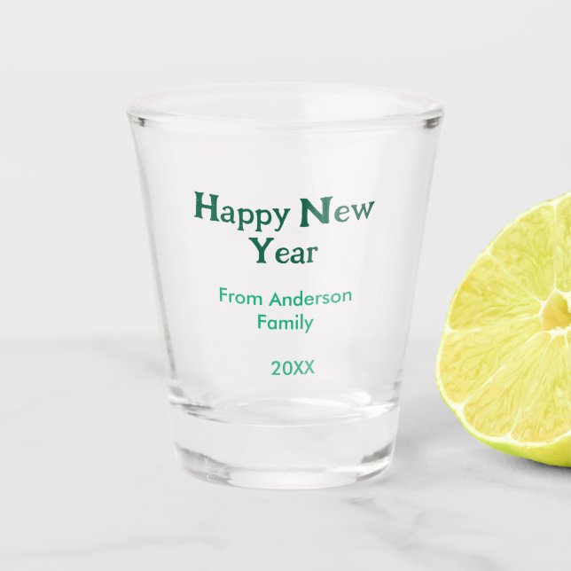 Copo De Shot Happy new year green add family name year simple  (Frente)