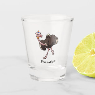 Copo De Shot Happy Ostrich Dancing in Party Hat Cartoon