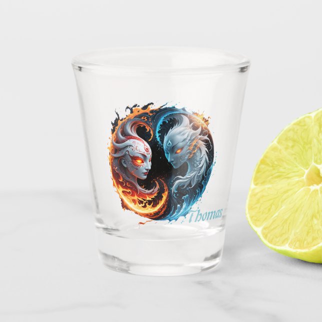 Copo De Shot Harmonia elementar, yin e yang da natureza. (Frente)
