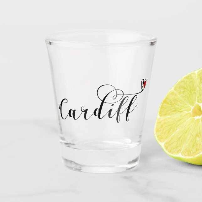 Copo De Shot Heart Cardiff Flag, Caerdydd, Gales (Frente)