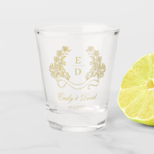 Copo De Shot Heritage Golden Floral Monograma Casamento Vintage