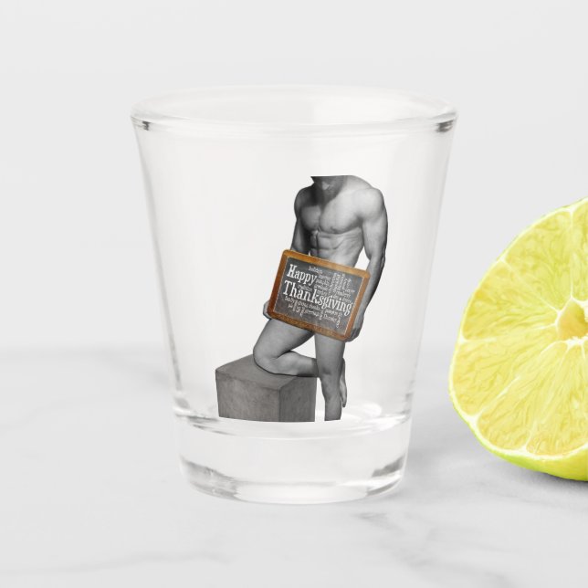 Copo De Shot Homem de Ação de Graças de SlipperyJoe, seis abdom (Frente)