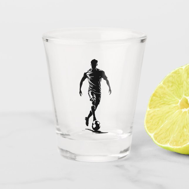 Copo De Shot Homem de futebol com design de bola. (Frente)