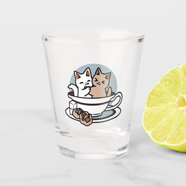 Copo De Shot Hora do Tea Meow - Design de Gato e Chá (Frente)