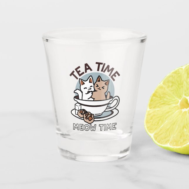 Copo De Shot Hora do Tea Meow - Design de Gato e Chá (Frente)