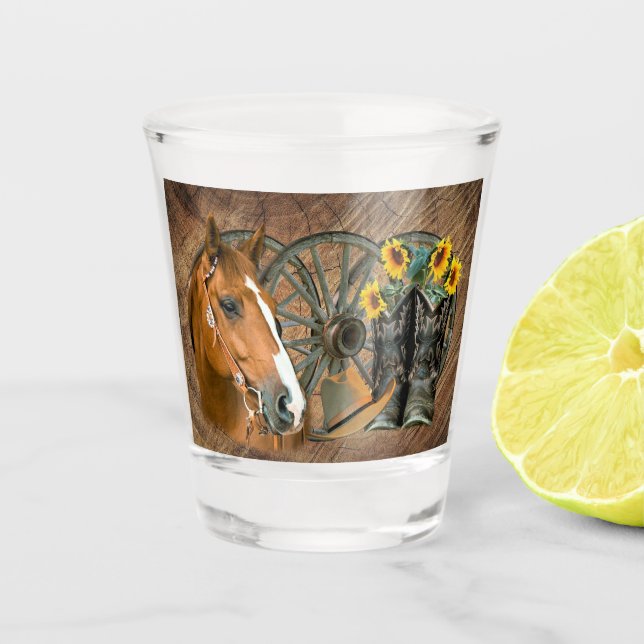 Copo De Shot Horse Cowboy Boots Roda Girassol Roda Roda Girassó (Frente)