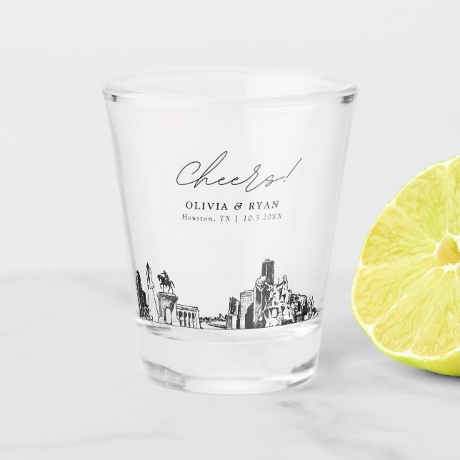 Copo De Shot Houston Wedding Favor Personalizado Cheers (Frente)