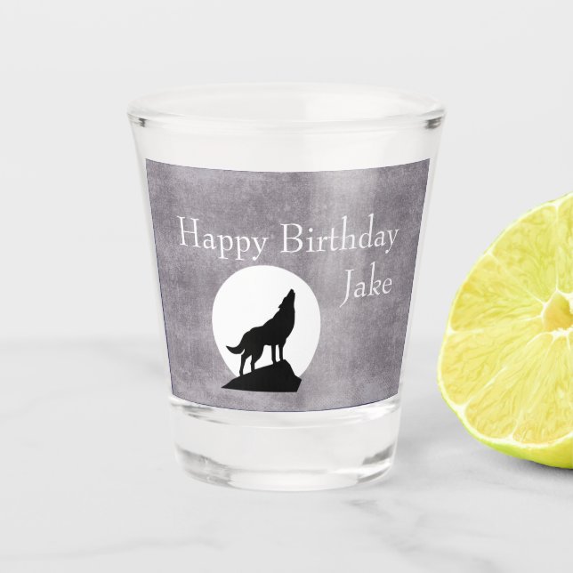 Copo De Shot Howling Wolf Silhouette - Aniversário Personalizáv (Frente)