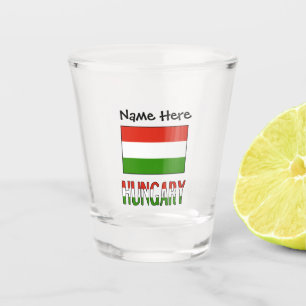 Copo De Shot Hungria e Bandeira da Hungria com Seu Nome Shot Gl