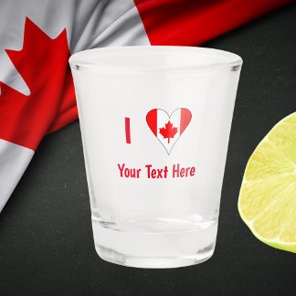 Copo De Shot I (Canadian Flag Heart) Seu Texto Vermelho