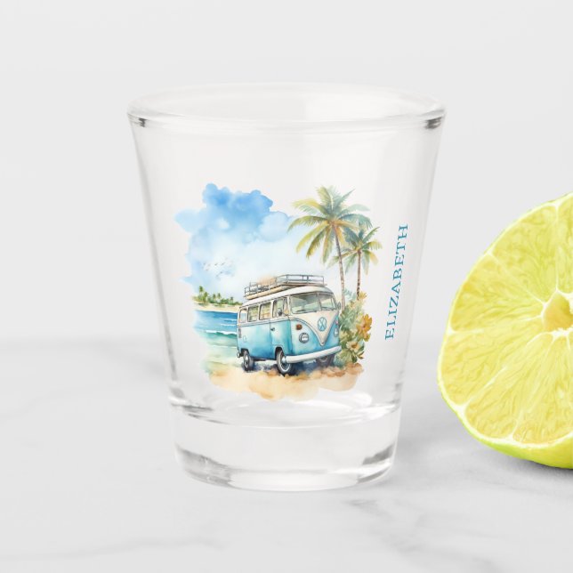 Copo De Shot Ilha Tropical Retro Blue Bus (Frente)
