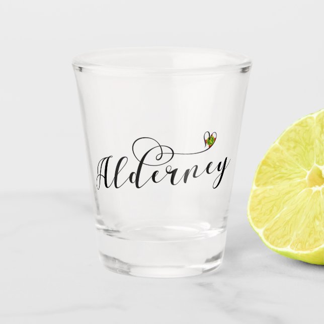 Copo De Shot Ilhas do Canal, Alderney Flag Heart, (Frente)