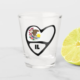 Copo De Shot Illinois, bandeira do Estado IL no coração, vidro 