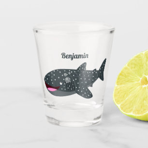 Copo De Shot Ilustração animada feliz de tubarão-baleia-branca