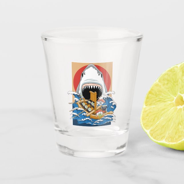Copo De Shot Ilustração de Ataque a Tushi Shark (Frente)